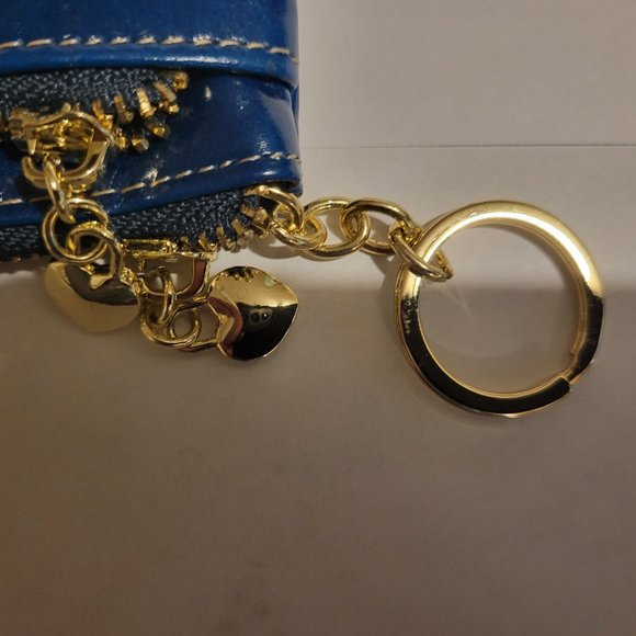 CB Embossed colbalt blue patent leather small 3 zip pouch w/ key chain - Picture 4 of 7